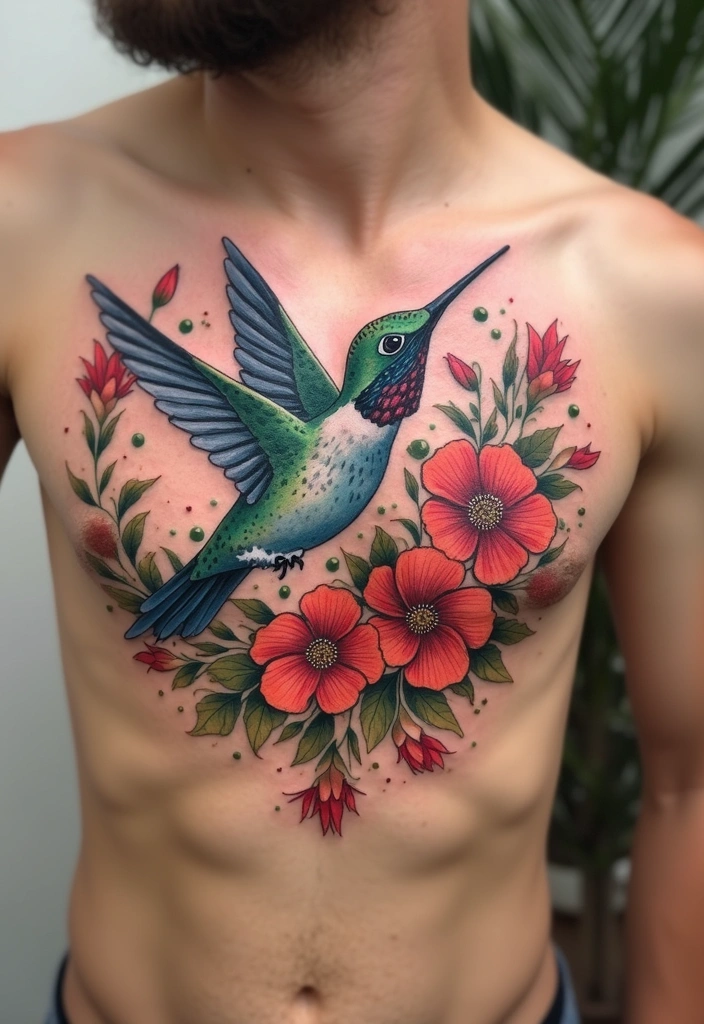 50 Best Chest Tattoo Ideas for Men and Women in 2025 27 50 Best Chest Tattoo Ideas for Men and Women in 2025 - 27. Hummingbirds