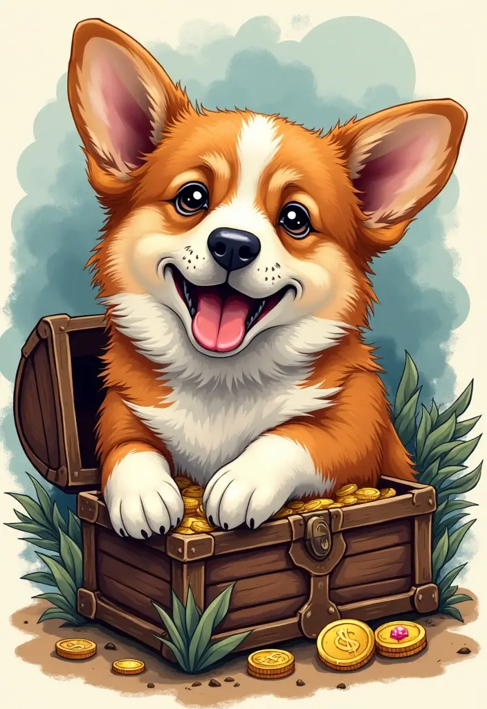 50 Creative Corgi Tattoo Ideas for Dog Lovers 27 50 Creative Corgi Tattoo Ideas for Dog Lovers - 27. Corgi and a Treasure Chest