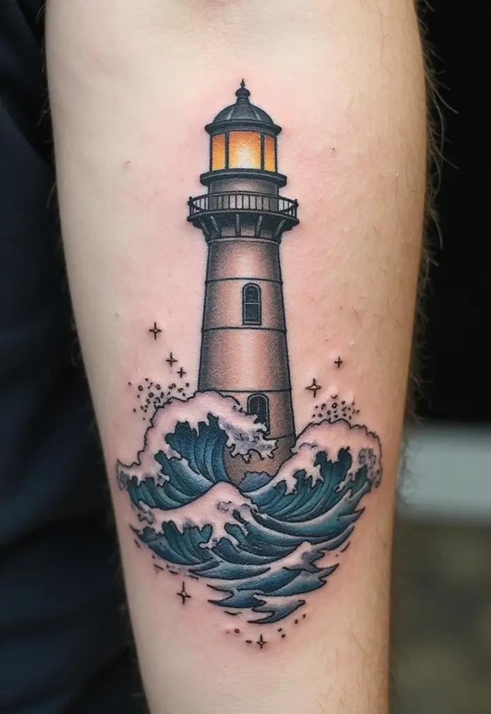 50 Cross Tattoo Meaning Inspirations and Symbolism Explained - 27. The Cross with a Lighthouse: Guiding Light
