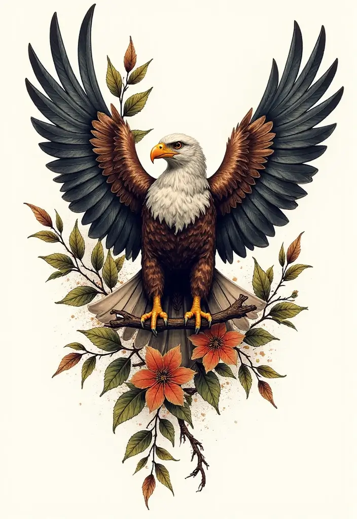 50 Eagle Tattoo Meaning Ideas and Symbolic Designs 27 50 Eagle Tattoo Meaning Ideas and Symbolic Designs - 27. Eagle with Leaves