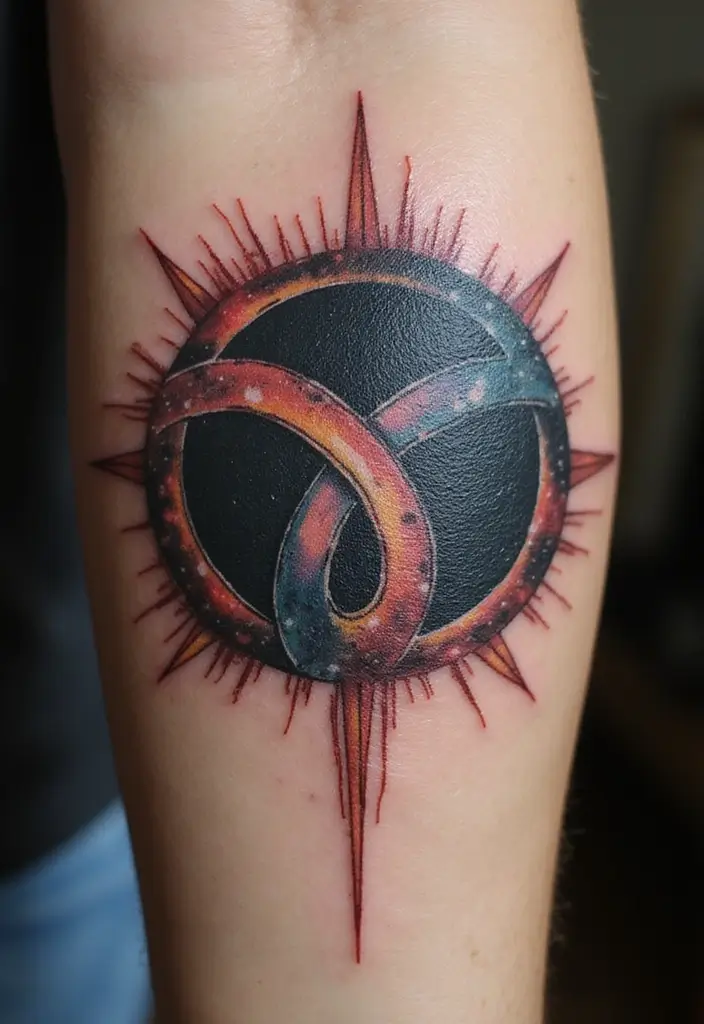 50 Eclipse Tattoo Designs with Powerful Meaning and Symbolism - 27. Eclipse with Infinity Symbol