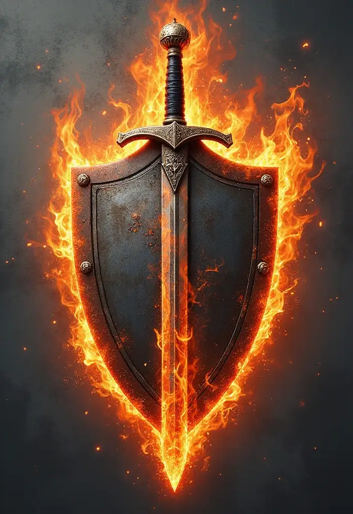 30 Fire Tattoos with Bold and Striking Designs 27 30 Fire Tattoos with Bold and Striking Designs - 27. Fire Shield and Sword: Warrior Spirit