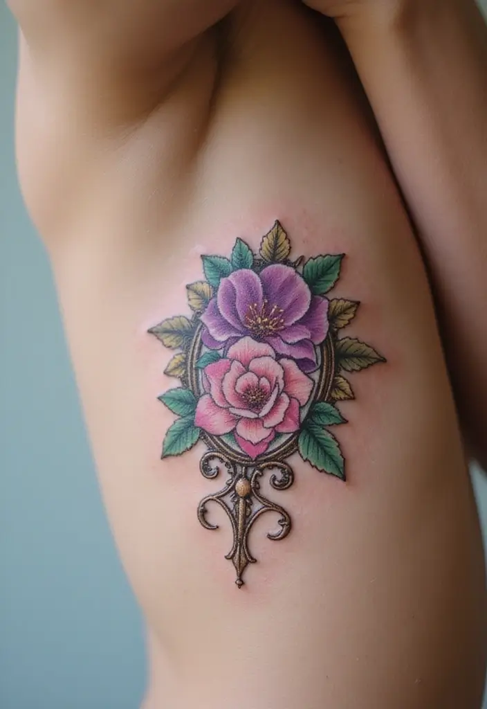30 Flower Nipple Tattoo Ideas with Creative and Bold Designs - 27. Sweet Flower Cartouches