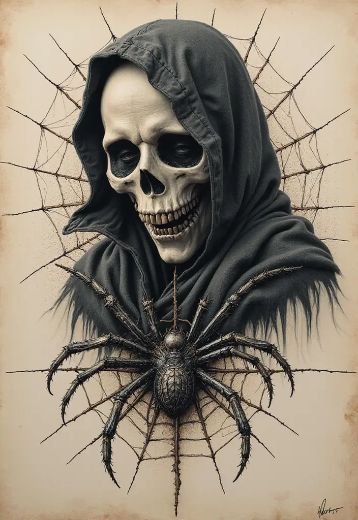 30 Ghostface Tattoo Ideas for Horror Fans - 27. Ghostface with a Spiderweb