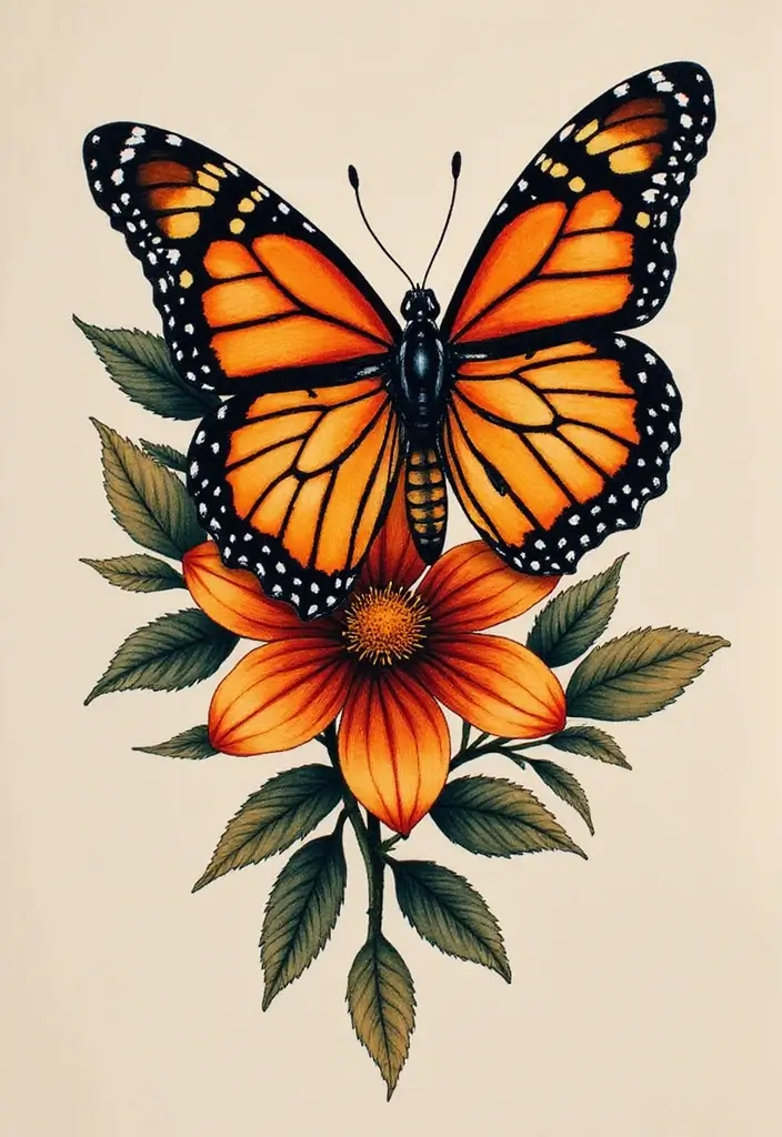 50 Half Butterfly Half Flower Tattoo Designs and Inspirations - 27. The Bold Monarch