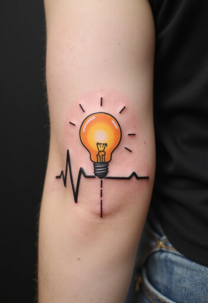 30 Heart Beat Tattoo Designs with Special Meaning 27 30 Heart Beat Tattoo Designs with Special Meaning - 27. Heartbeat with a Lightbulb