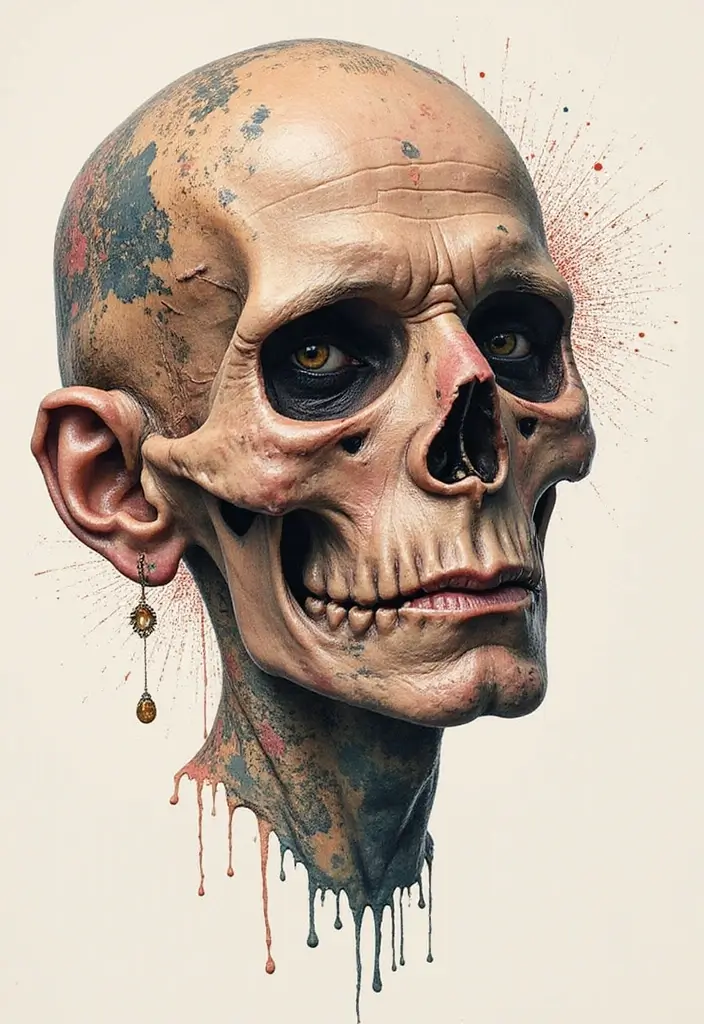 50 Shrunken Head Tattoo Designs for Bold and Edgy Styles - 27. Mixed Media Techniques