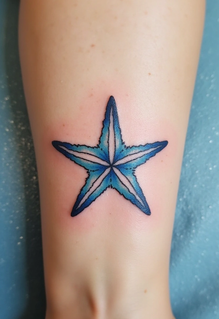 30 Simple Starfish Tattoo Ideas with Minimalist Symbolism 27 30 Simple Starfish Tattoo Ideas with Minimalist Symbolism - 27. Starfish with a Nautical Star