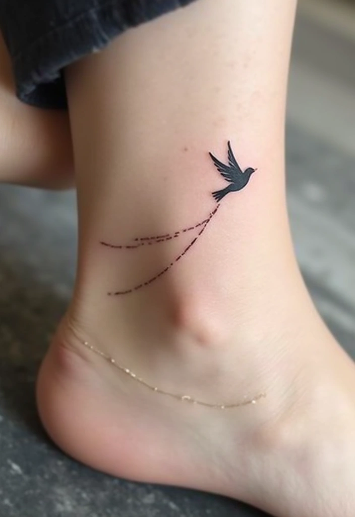 50 Sparrow Tattoos with Symbolism and Artistic Styles - 27. Minimalist Flight Path Sparrow