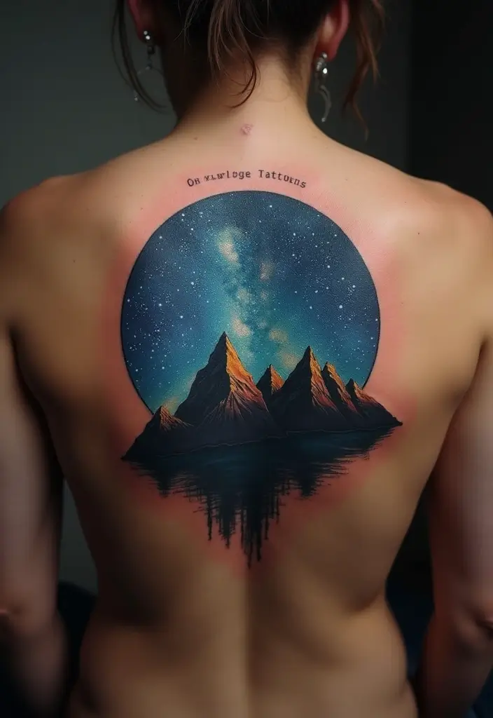 50 Star Tattoo Meaning Ideas and Symbolism Explained! - 27. Starry Night Behind the Mountains