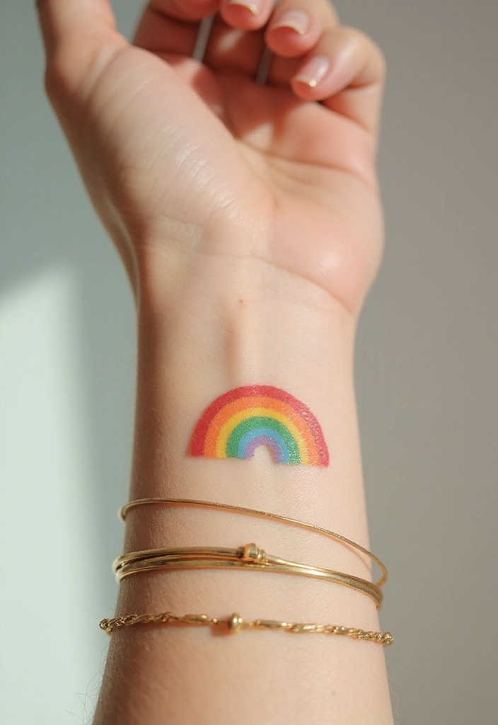 30 Wrist Tattoo Ideas for Women That Are Subtle and Stunning 27 30 Wrist Tattoo Ideas for Women That Are Subtle and Stunning - 27. Small Rainbow