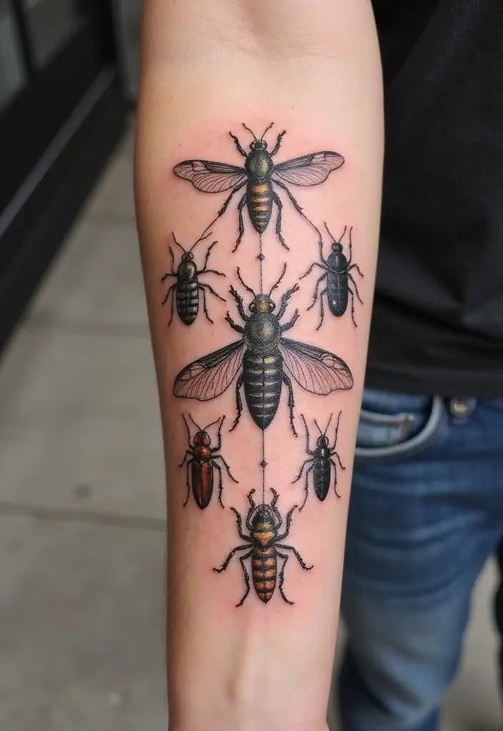 50 Bug Pin Tattoo Designs That Are Unique and Creative - 28. Insect Family Tattoos