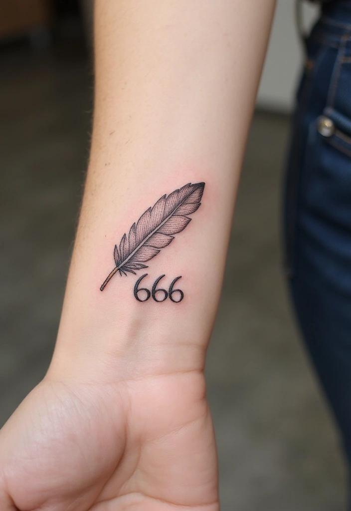 30 Unique 666 Tattoo Designs and Their Dark Meanings 28 30 Unique 666 Tattoo Designs and Their Dark Meanings - 28. The Feather and 666