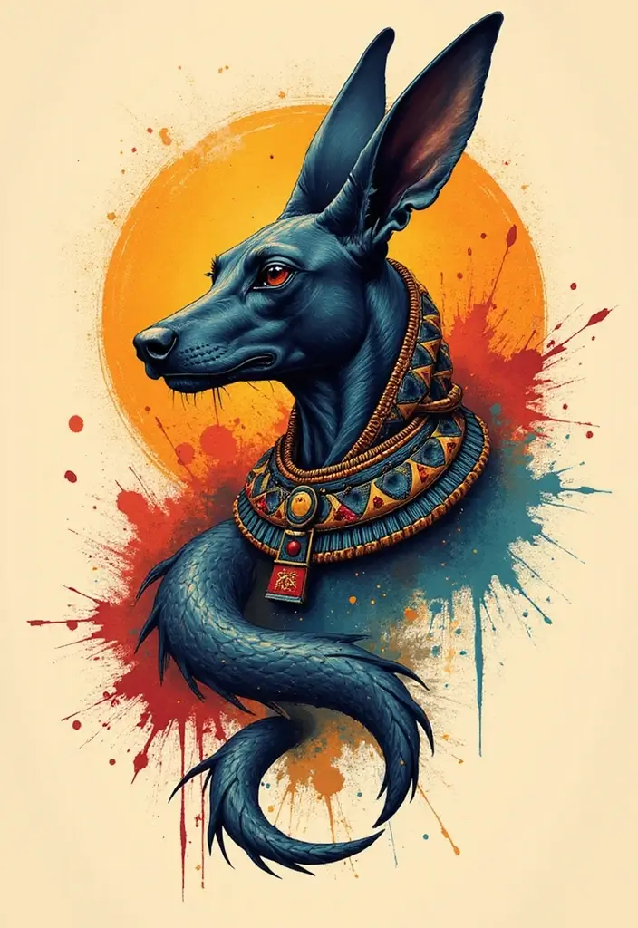 30 Anubis Tattoo Designs with Ancient Egyptian Symbolism 28 30 Anubis Tattoo Designs with Ancient Egyptian Symbolism - 28. Anubis in a Bold Abstract Style