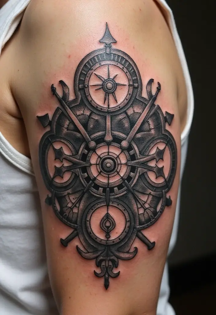 30 Biomech Tattoo Ideas with Futuristic and Bold Designs - 28. Biomechanical Emblem