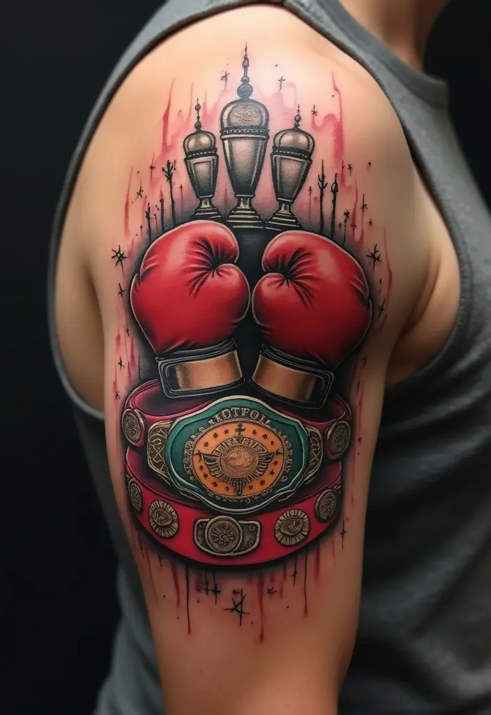 50 Boxing Gloves Tattoo Designs That Embody Strength and Courage! 28 50 Boxing Gloves Tattoo Designs That Embody Strength and Courage! - 28. The Journey of a Champion