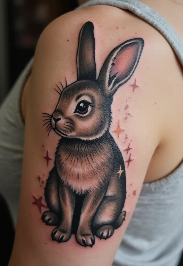 50 Bunny Tattoo Meaning Inspirations for Cute and Creative Designs - 28. Bunny with Starry Background