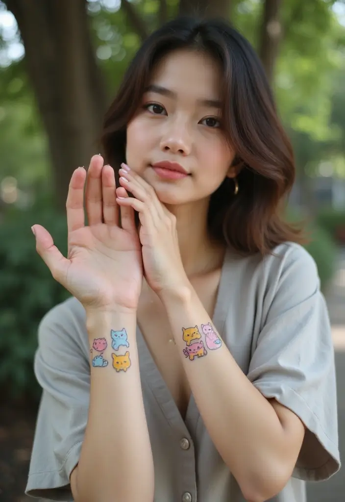 50 Creative Cat Tattoo Ideas for Every Style - 28. Kawaii Cat Tattoos