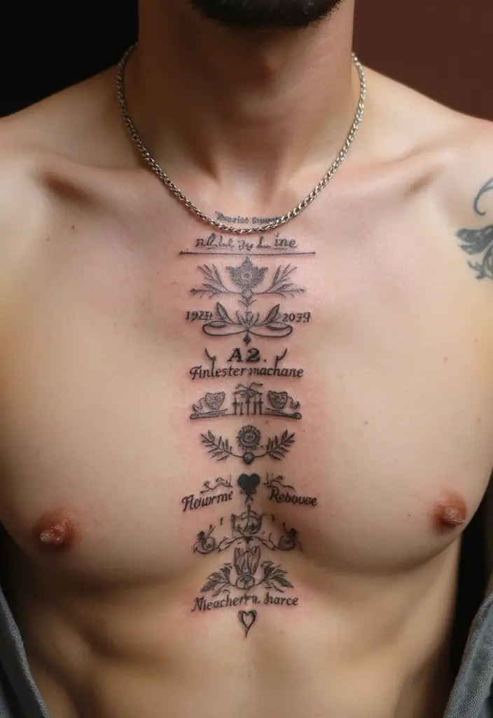 50 Best Chest Tattoo Ideas for Men and Women in 2025 28 50 Best Chest Tattoo Ideas for Men and Women in 2025 - 28. Personal Milestones