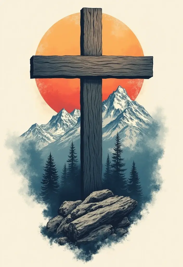 50 Cross Tattoo Meaning Inspirations and Symbolism Explained - 28. The Cross and Mountains: Strength and Stability