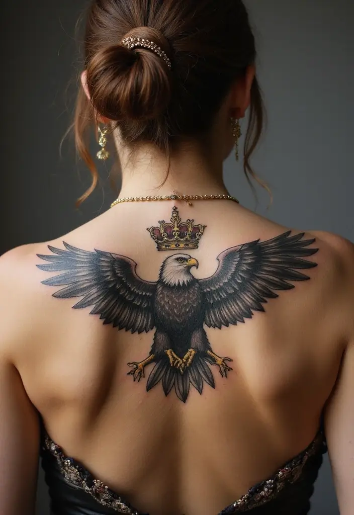 30 Eagle Tattoo Designs That Represent Strength and Freedom 28 30 Eagle Tattoo Designs That Represent Strength and Freedom - 28. Eagle with a Crown