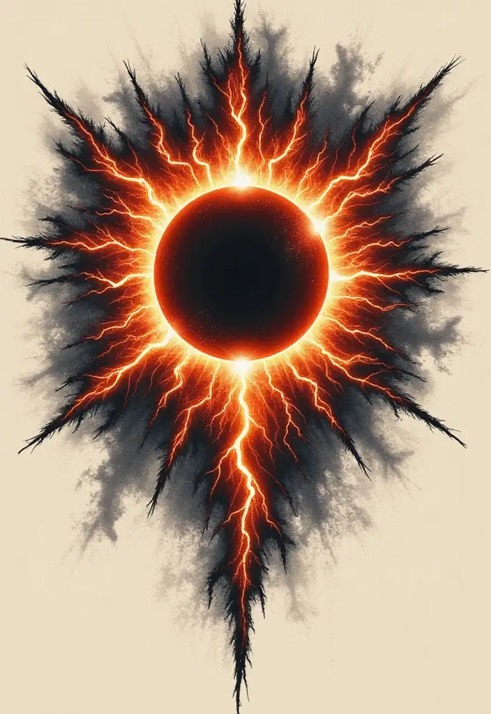 50 Eclipse Tattoo Designs with Powerful Meaning and Symbolism - 28. Eclipse with Lightning