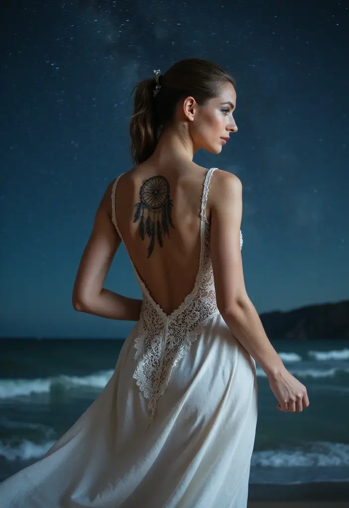 30 Female Back Tattoos That Are Elegant and Powerful 28 30 Female Back Tattoos That Are Elegant and Powerful - 28. The Mesmerizing Dreamcatcher