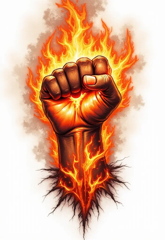 30 Fire Tattoos with Bold and Striking Designs 28 30 Fire Tattoos with Bold and Striking Designs - 28. Fire Fist: Strength in Action