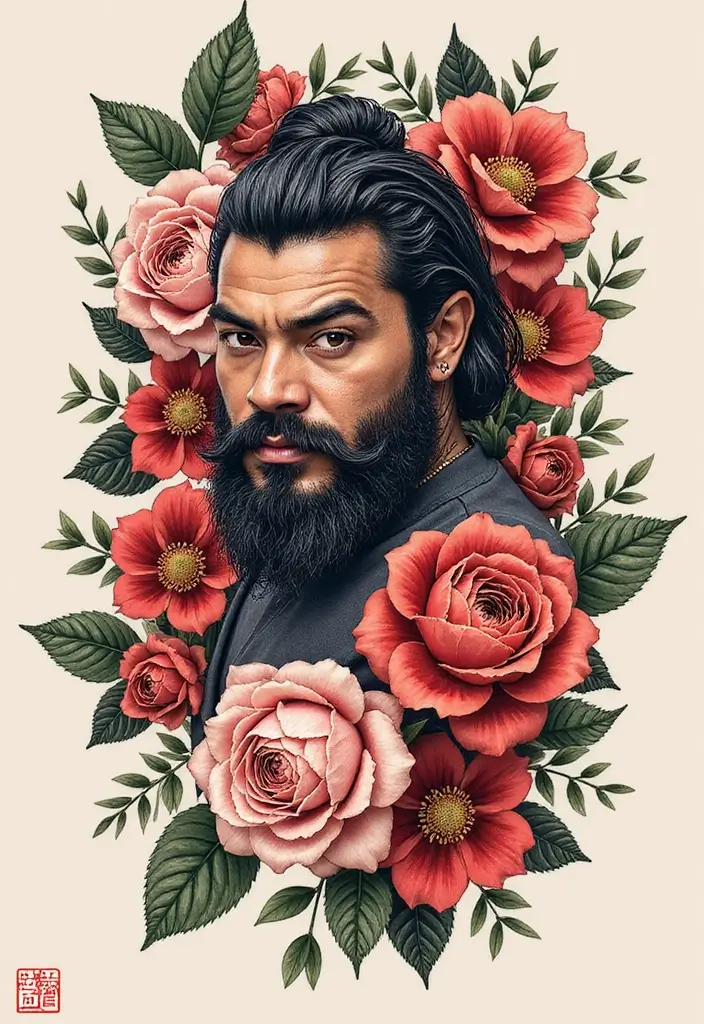 50 Oni Tattoo Designs with Powerful Japanese Symbolism 28 50 Oni Tattoo Designs with Powerful Japanese Symbolism - 28. Oni with a Flower Arrangement