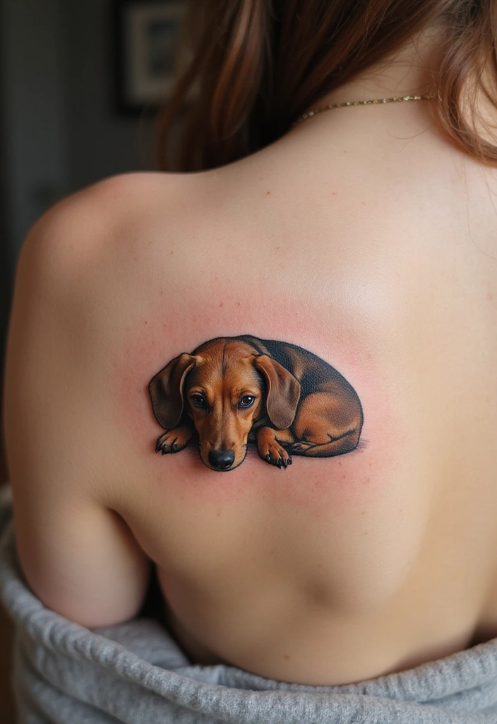 50 Small Wiener Dog Tattoos with Cute and Minimalist Designs - 28. Sweet Nap Time
