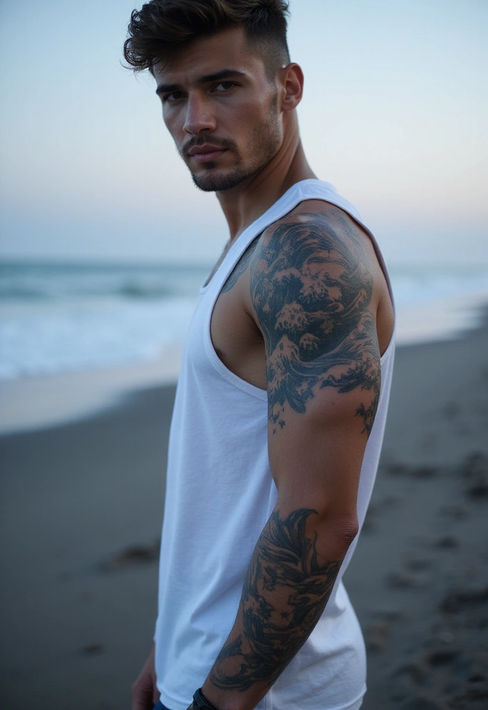 30 Star Tattoos for Men with Bold and Inspiring Ideas 28 30 Star Tattoos for Men with Bold and Inspiring Ideas - 28. Starry Waves: A Flowing Design