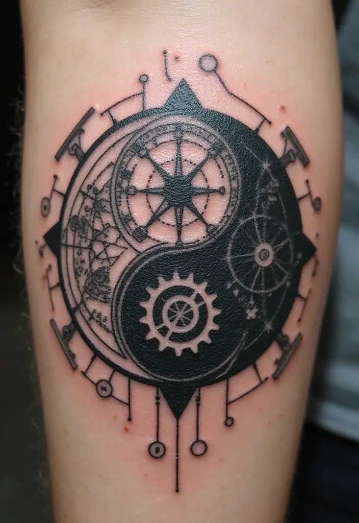 50 Yin Yang Tattoo Ideas with Balance and Harmony Symbolism - 28. Yin Yang with Technology Elements