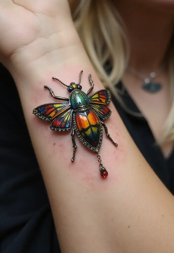50 Bug Pin Tattoo Designs That Are Unique and Creative - 29. Insect-Themed Jewelry Tattoos