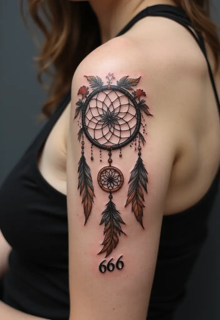 30 Unique 666 Tattoo Designs and Their Dark Meanings 29 30 Unique 666 Tattoo Designs and Their Dark Meanings - 29. The Dreamcatcher and 666