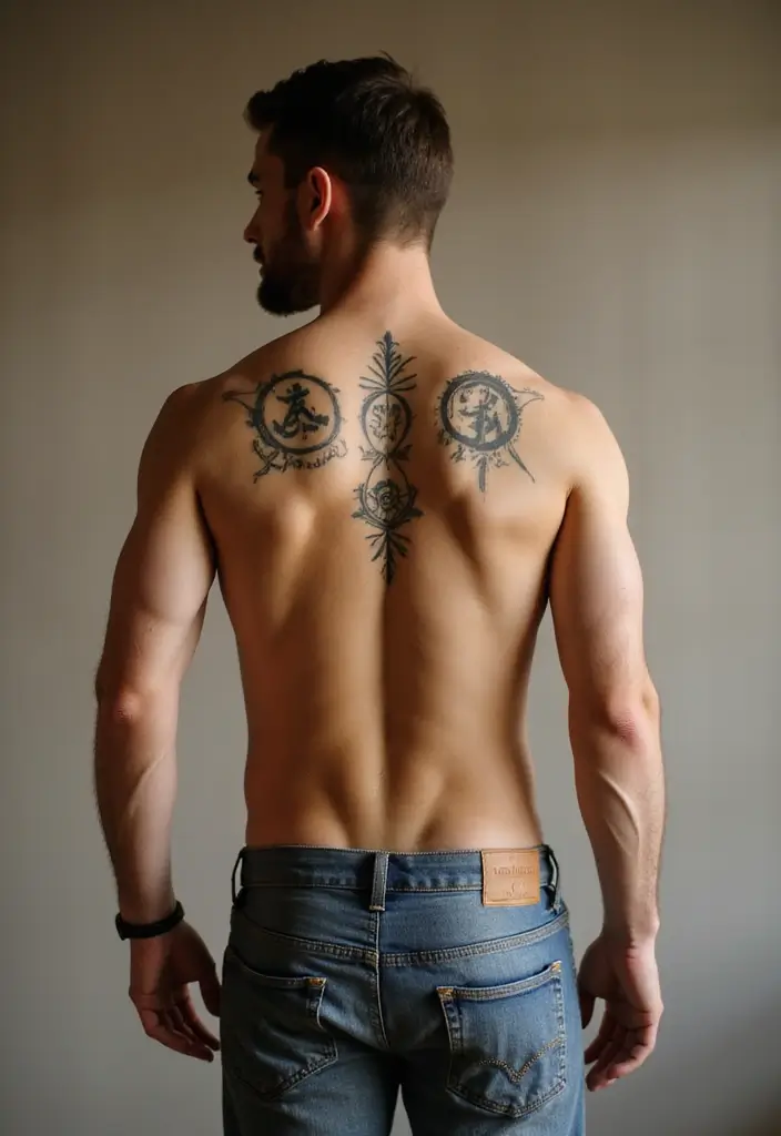 30 Back Tattoo Ideas for Men with Bold and Powerful Designs 29 30 Back Tattoo Ideas for Men with Bold and Powerful Designs - 29. Personal Symbols