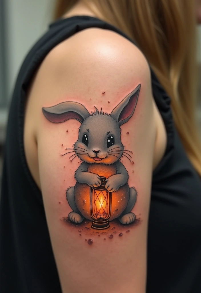 50 Bunny Tattoo Meaning Inspirations for Cute and Creative Designs - 29. Bunny with a Lantern
