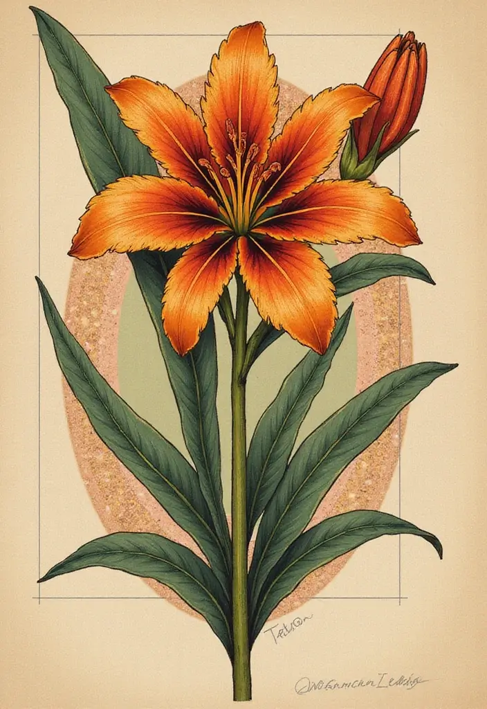 50 Stargazer Lily Tattoos with Elegant and Symbolic Designs 29 50 Stargazer Lily Tattoos with Elegant and Symbolic Designs - 29. Art Deco Style