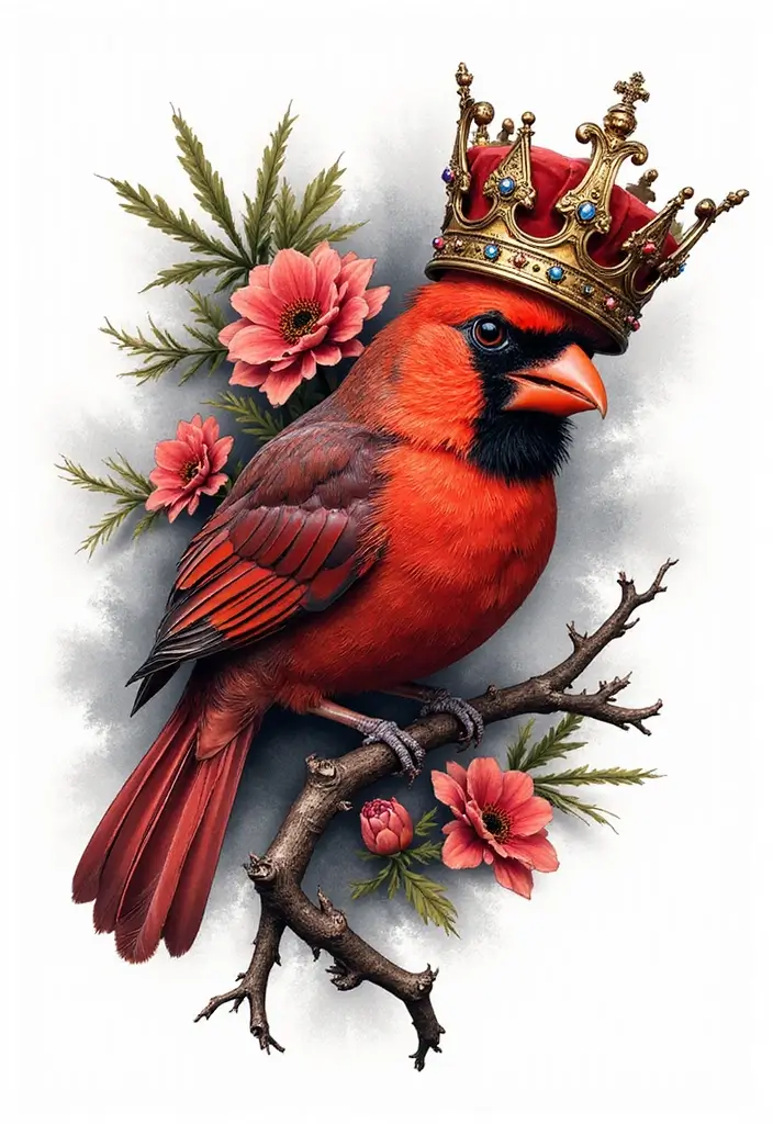50 Cardinal Tattoo Ideas with Symbolism and Beautiful Designs - 29. Cardinal with a Crown