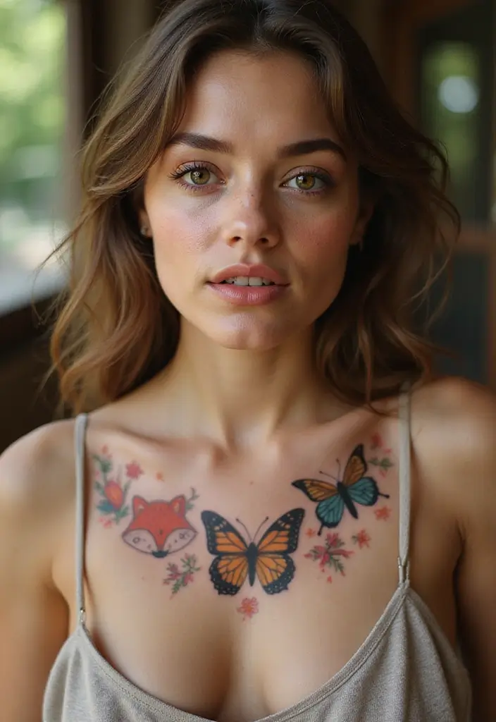 50 Elegant Collarbone Tattoo Ideas for Women 29 50 Elegant Collarbone Tattoo Ideas for Women - 29. Playful Animals