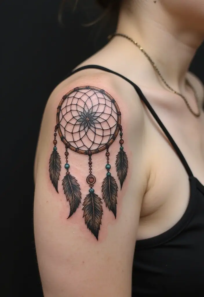 50 Dreamcatcher Tattoo Ideas with Cultural Symbolism 29 50 Dreamcatcher Tattoo Ideas with Cultural Symbolism - 29. Dreamcatcher with a Vintage Twist