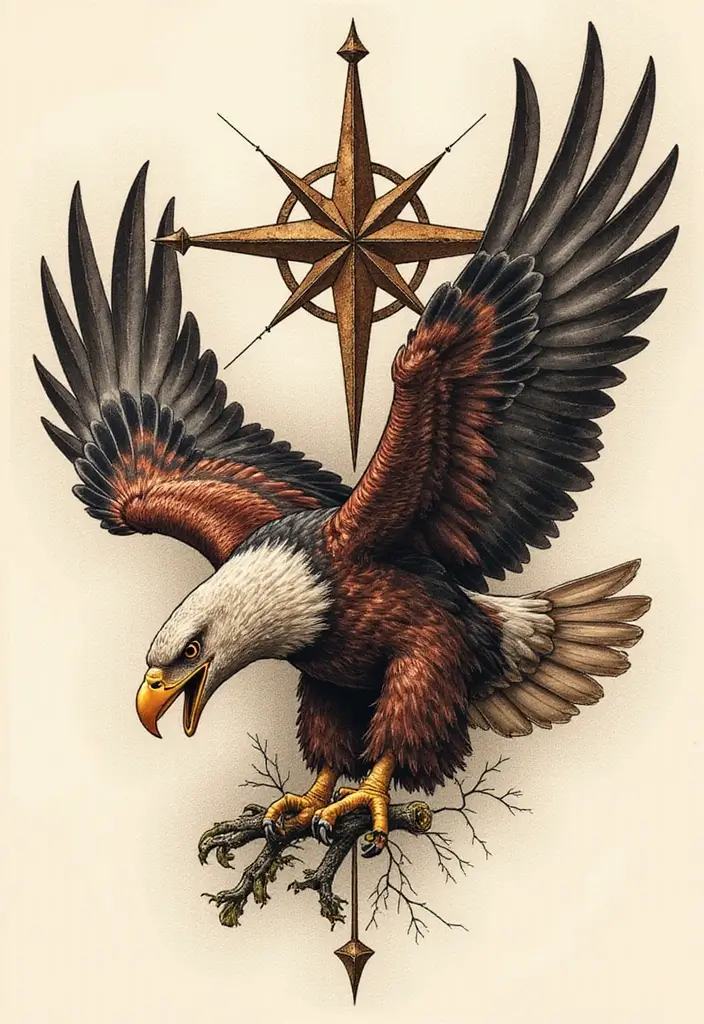 50 Eagle Tattoo Meaning Ideas and Symbolic Designs 29 50 Eagle Tattoo Meaning Ideas and Symbolic Designs - 29. Eagle with a Compass Rose