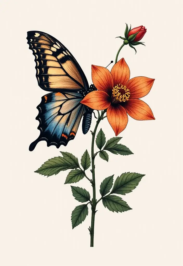 50 Half Butterfly Half Flower Tattoo Designs and Inspirations - 29. The Sweet Smell of Flowers