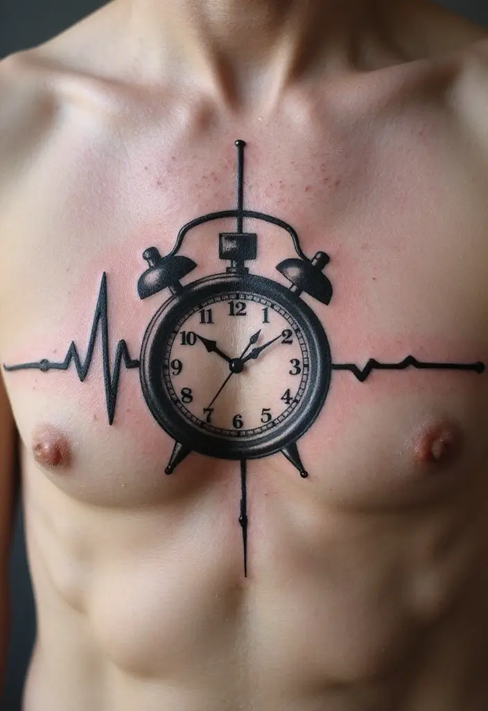 30 Heart Beat Tattoo Designs with Special Meaning 29 30 Heart Beat Tattoo Designs with Special Meaning - 29. Heartbeat with a Clock