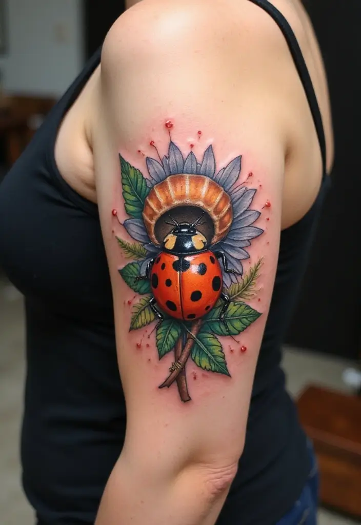 30 Ladybug Tattoo Ideas with Cute and Symbolic Designs 29 30 Ladybug Tattoo Ideas with Cute and Symbolic Designs - 29. Ladybug with a Shell