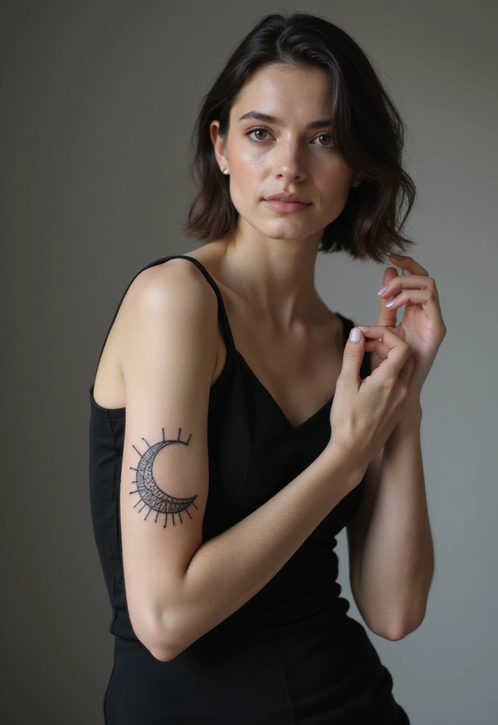 30 Moon Phase Tattoo Ideas with Symbolism and Elegant Designs 29 30 Moon Phase Tattoo Ideas with Symbolism and Elegant Designs - 29. Half Moon with Geometric Lines