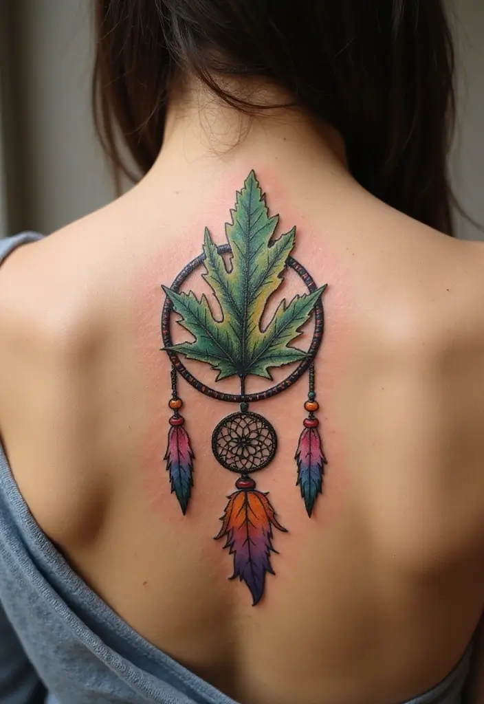 30 Oak Leaf Tattoo Designs with Nature-Inspired Symbolism - 29. Oak Leaf with Dreamcatcher Tattoo