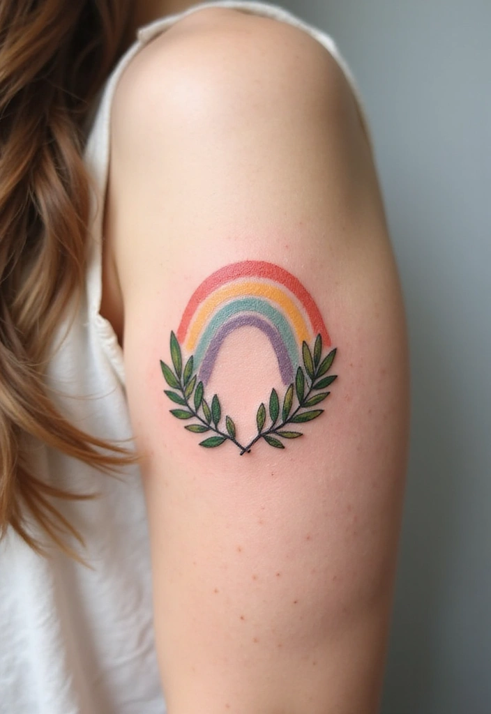 30 Olive Branch Tattoo Meaning and Design Inspirations - 29. Olive Branch with a Rainbow