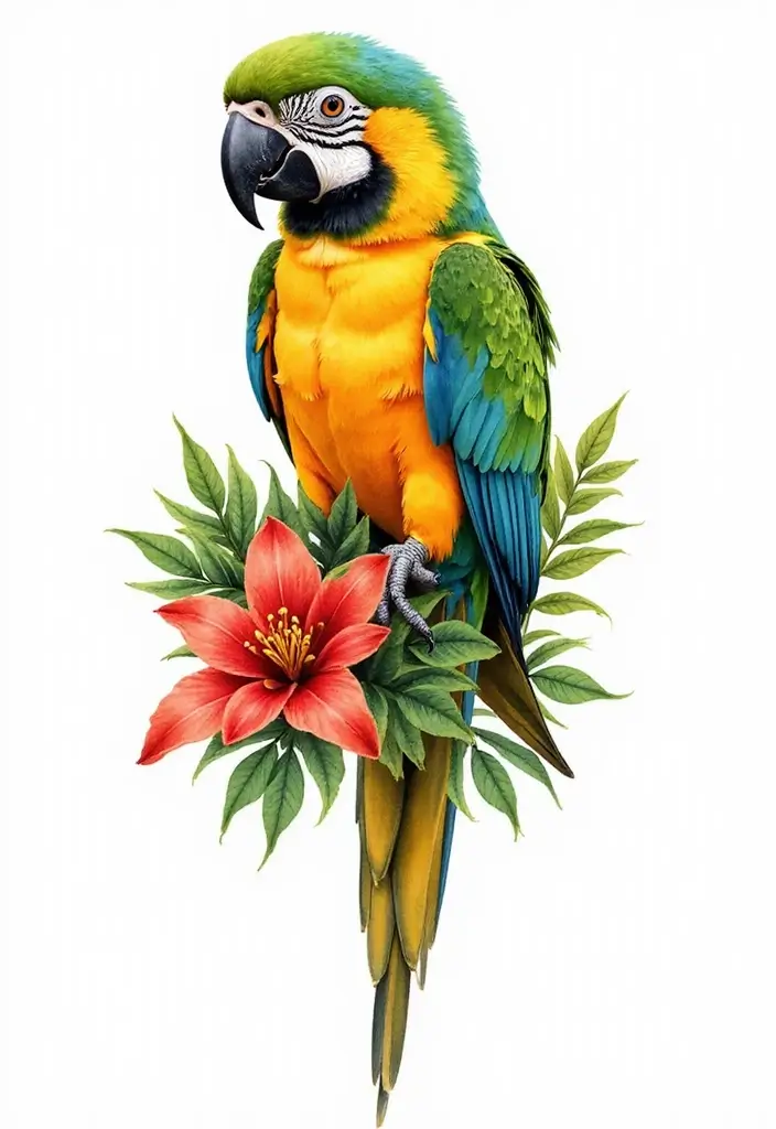 30 Safari Animal Tattoos with Bold and Exotic Designs - 29. Vibrant Parrot: The Colorful Companion
