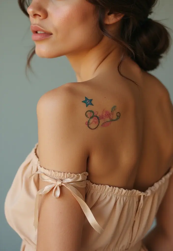 30 Shoulder Star Tattoos with Creative and Stylish Designs 29 30 Shoulder Star Tattoos with Creative and Stylish Designs - 29. Star with a Ribbon