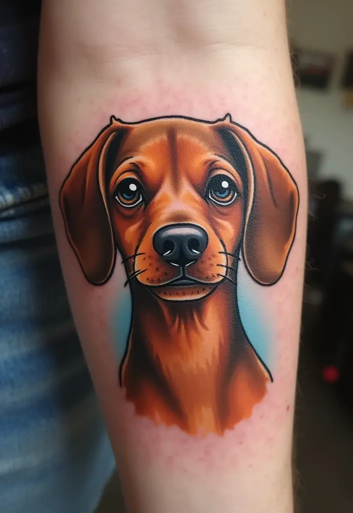 50 Small Wiener Dog Tattoos with Cute and Minimalist Designs - 29. Funny Dog Face